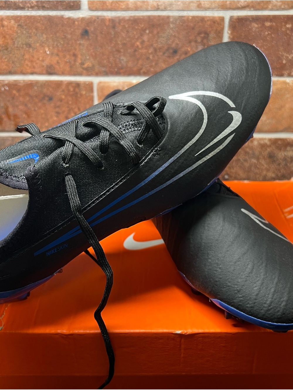 Nike Black Soccer Cleats with Blue and Silver Accents - Men’s
